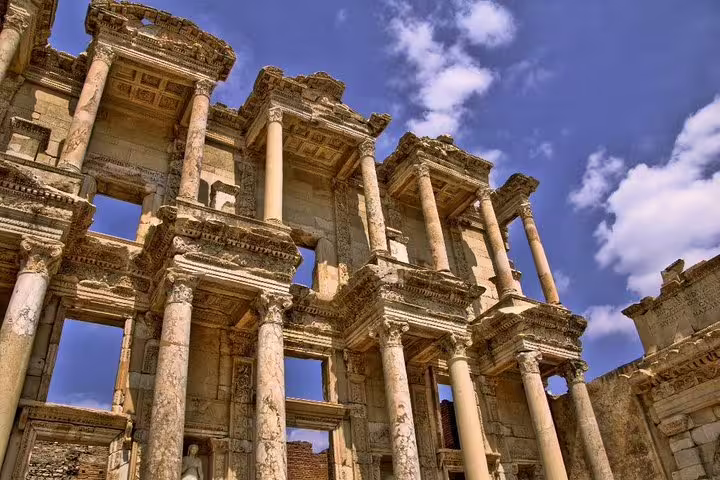 Marvel at the grandeur of the Celsus Library in Ephesus, a highlight of the skip-the-line private tour from Kusadasi Port.