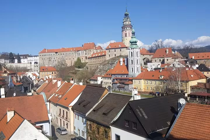 Cesky Krumlov Castle and red-roofed old town panorama, a popular small-group day trip from Vienna