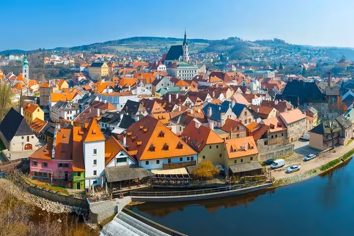 Panoramic Cesky Krumlov old town and Vltava River on a private day tour from Vienna, Czech Republic