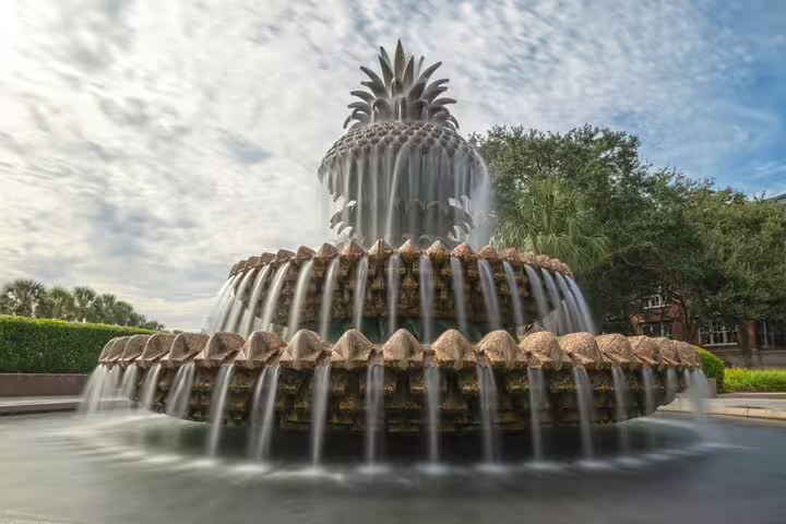 Pineapple Fountain with cascading water in Waterfront Park, Charleston SC