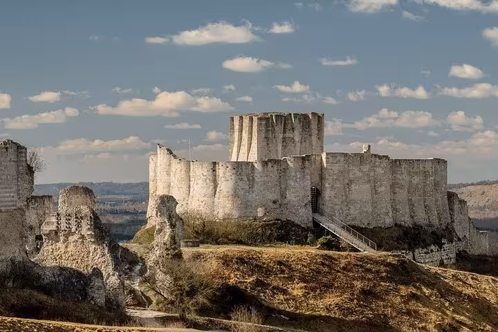 Medieval Château Gaillard castle ruins on rocky hilltop near Rouen, Normandy, France