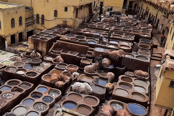 Witness the traditional leather tanning process at the vibrant Chouara Tannery in Fez's Old Medina.