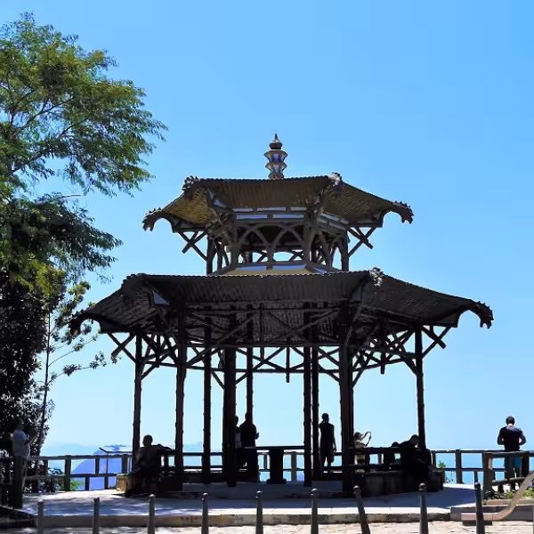 Scenic view of a Chinese-style gazebo in Tijuca Forest, ideal for a Christ the Redeemer private tour experience.