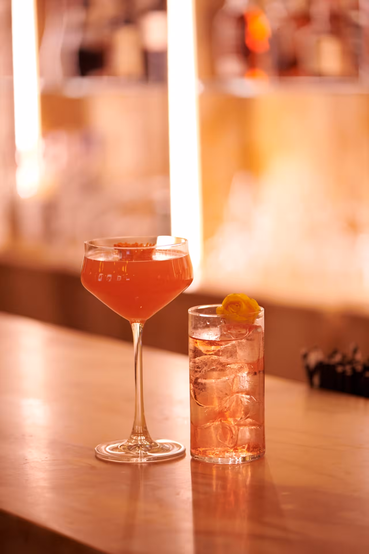Signature cocktails on the bar at Cibrèo Cocktail Bar, Florence, part of a gourmet culinary experience and drink pairing