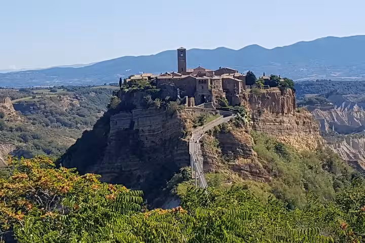 Civita di Bagnoregio hilltop medieval village view, highlight of 8-day private tour of Tuscan villages Italy