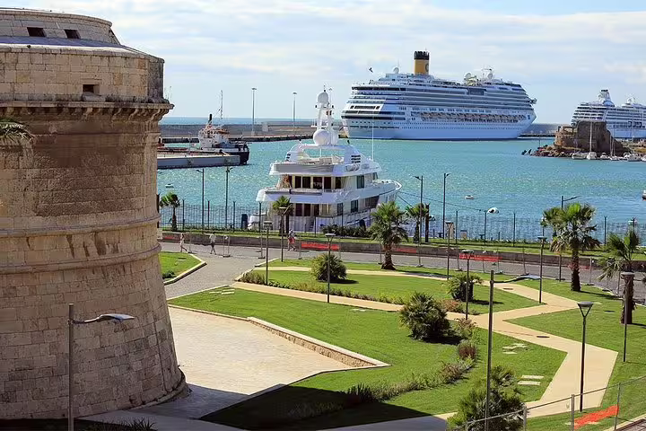 Cruise ships docked in Civitavecchia harbor, starting point for an exclusive Rome and Vatican City round-trip tour with skip-the-line access