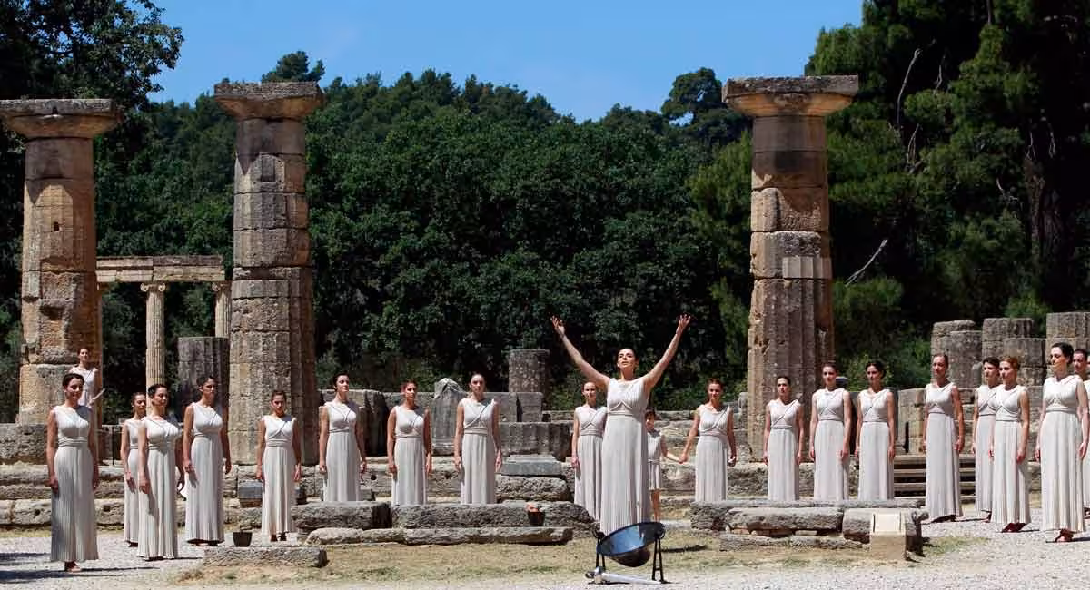 Traditional performance at Ancient Olympia ruins, a highlight on the 4-day Classical Greece & Meteora tour