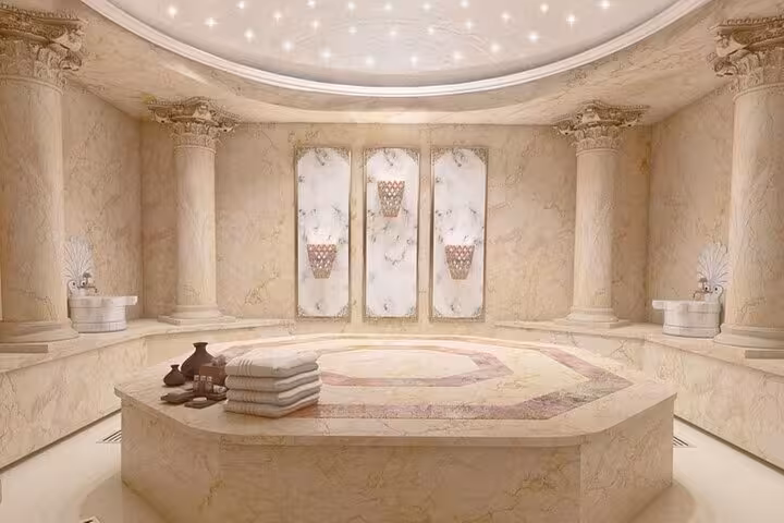 Luxurious marble hammam room for Hurghada Cleopatra Spa bath with sauna, steam and jacuzzi access