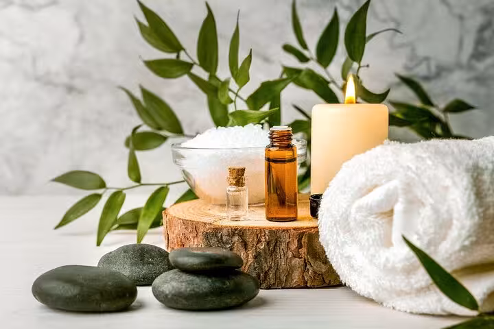 Spa essentials with hot stones, sea salt and aromatherapy oils for Cleopatra’s luxury spa in Sharm El Sheikh