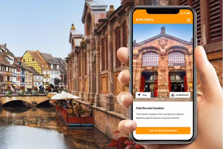 Smartphone app guiding a Colmar scavenger hunt and sights self-guided tour along Little Venice canals