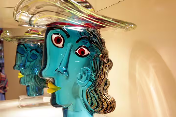 Colorful Murano glass sculpture, a highlight of the Venice and Murano boat tour experience.