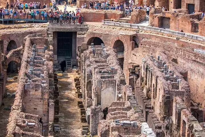 Close-up of the underground chambers of the Colosseum in Rome explored on a private guided tour with skip the line access