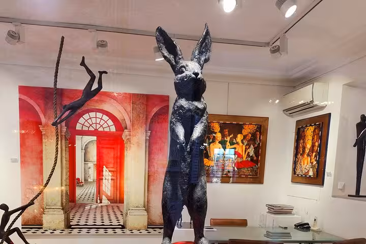 Contemporary art gallery displaying unique sculptures on the French Riviera.