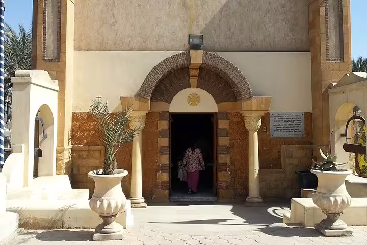 Entrance of historic Coptic Cairo church on Christian Cairo tour, part of Giza Pyramids and Egyptian Museum itinerary