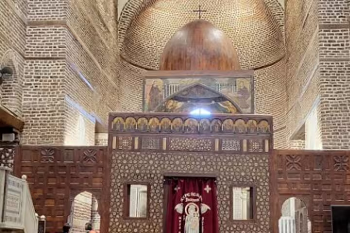 Coptic Cairo church interior with iconostasis and brick dome, featured on private Cairo heritage tour