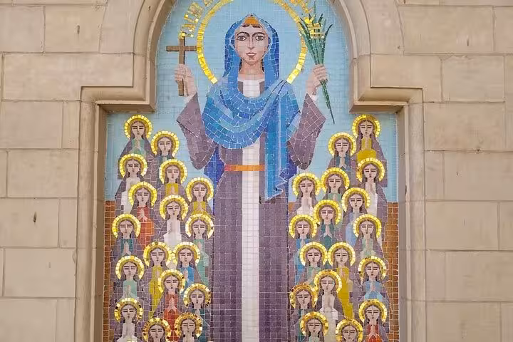 Coptic Cairo mosaic of Saint holding cross and palm, cultural hidden gem on Cairo culture cuisine and Nile felucca ride
