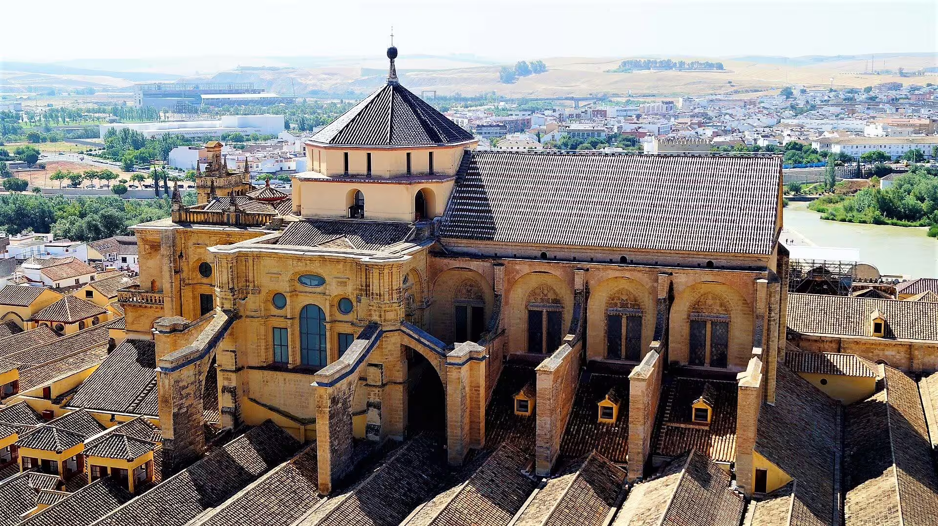 Aerial view of Cordoba Mosque-Cathedral rooftops on a guided day trip from Costa del Sol with pickup