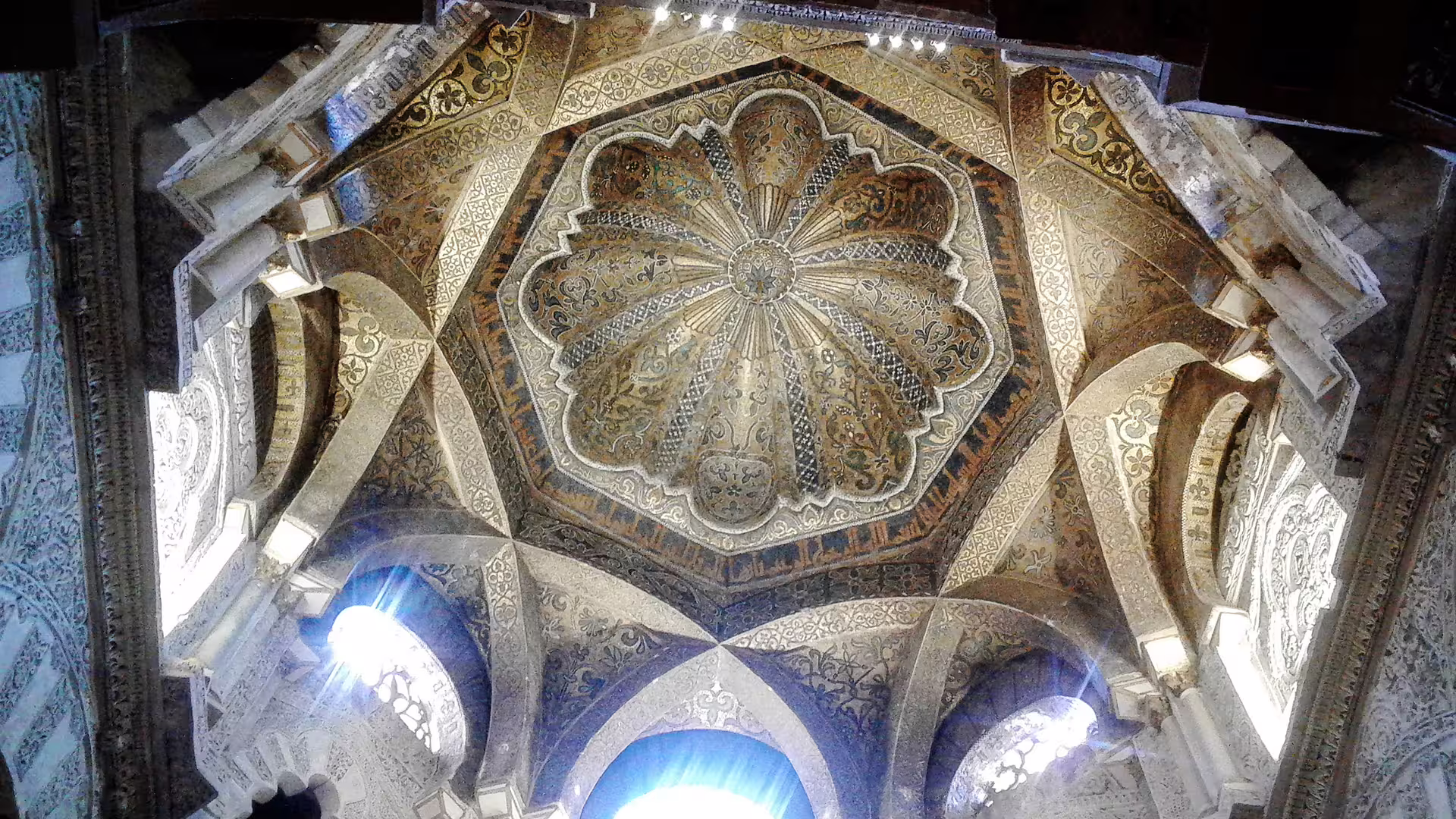 Intricate dome ceiling with Islamic motifs inside Cordoba Mosque-Cathedral on a private walking tour in Spain