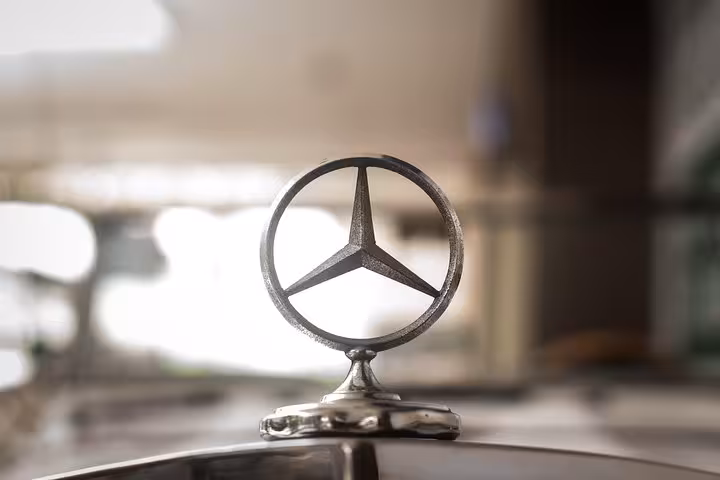 Mercedes hood emblem on executive car used for Corfu Airport CFU to Roda private transfer service