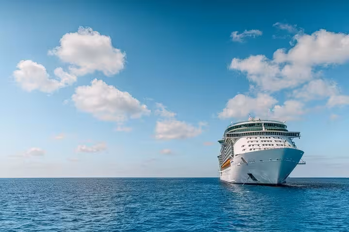 Cruise ship arriving in Corfu, ideal for a private shore excursion tour to explore Corfu Old Town and beaches