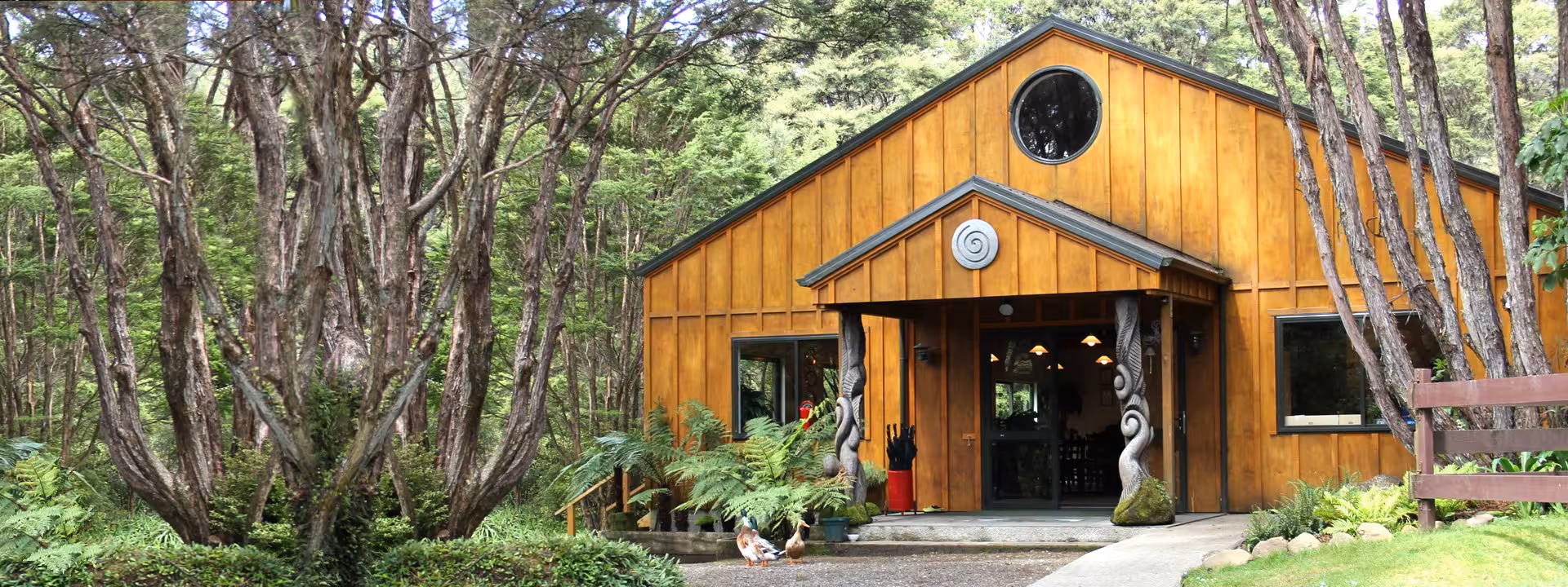 Rustic wooden lodge nestled in lush Coromandel forest, ideal for an immersive eco-friendly tour experience.