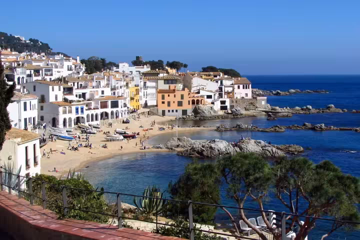 Costa Brava seaside village and beach, blue Mediterranean bay on Girona and Costa Brava day trip from Barcelona