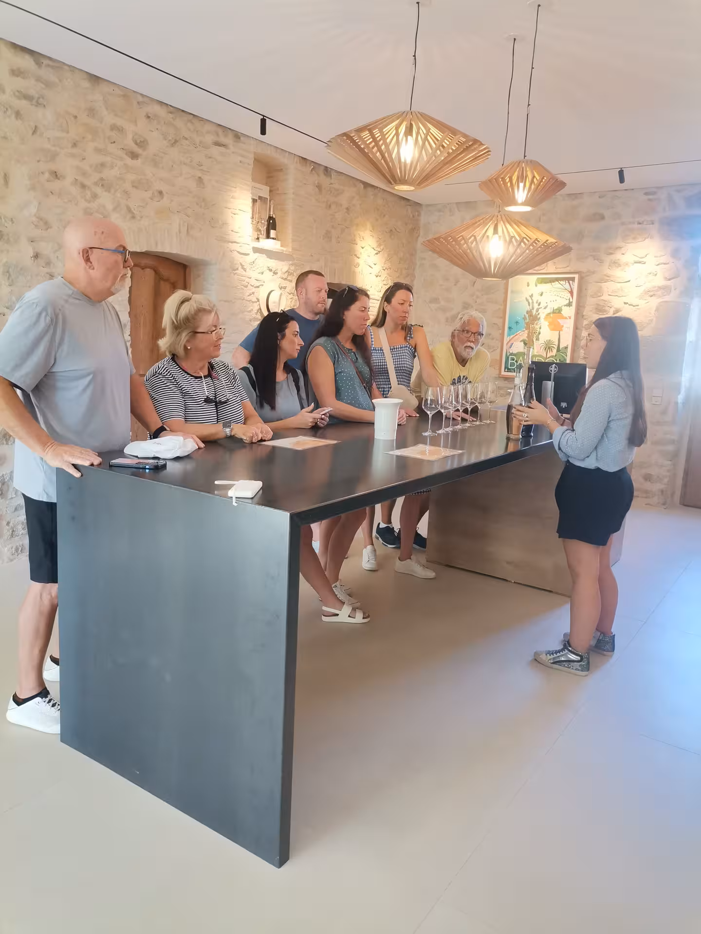 Wine tasting group at a Coteaux d’Aix-en-Provence cellar, guided Sainte-Victoire Mountain vineyard tour