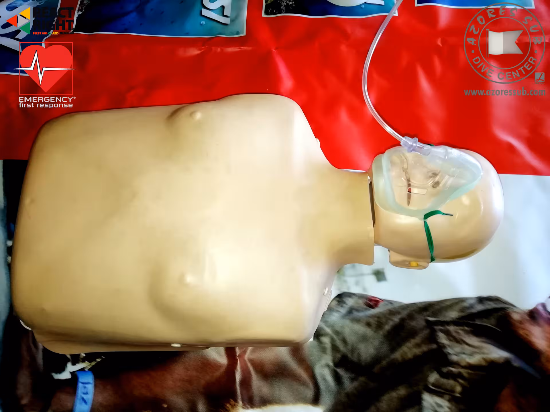 CPR training manikin with oxygen mask for First Aid & O2 course, emergency response and rescue practice