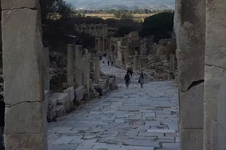 Curetes Street in ancient Ephesus with stone columns, ideal for a private less walking guided tour