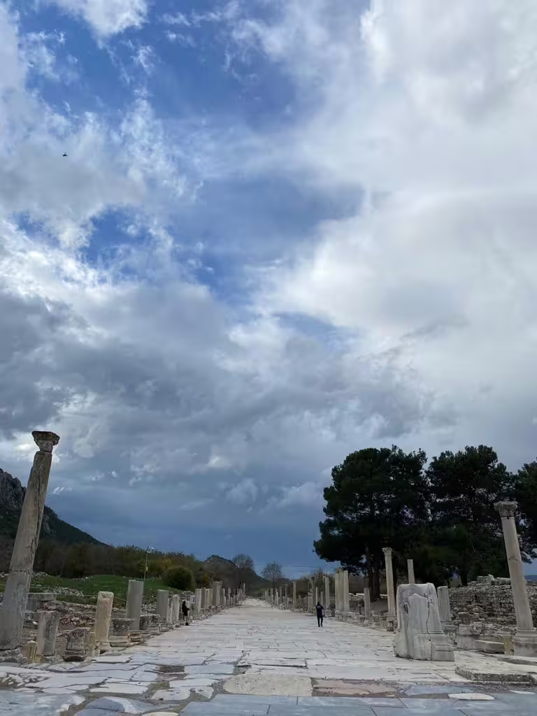 Marble Curetes Street lined with columns in Ancient Ephesus, featured on private Ephesus and St. John Basilica tour with lunch