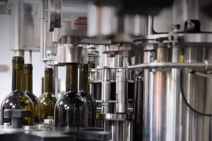 Wine bottling line at a Cyprus winery visit, part of The Aphrodite Experience with Bath of Aphrodite tour