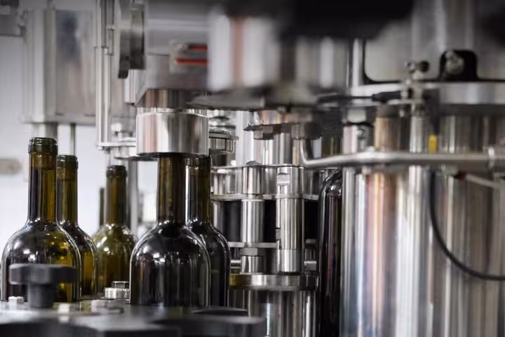 Wine bottling line at a Cyprus winery tasting on The Aphrodite Experience tour, Paphos wine country