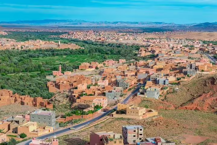 Panoramic Dades Valley kasbah village stop on 3-day private desert tour from Marrakech to Merzouga