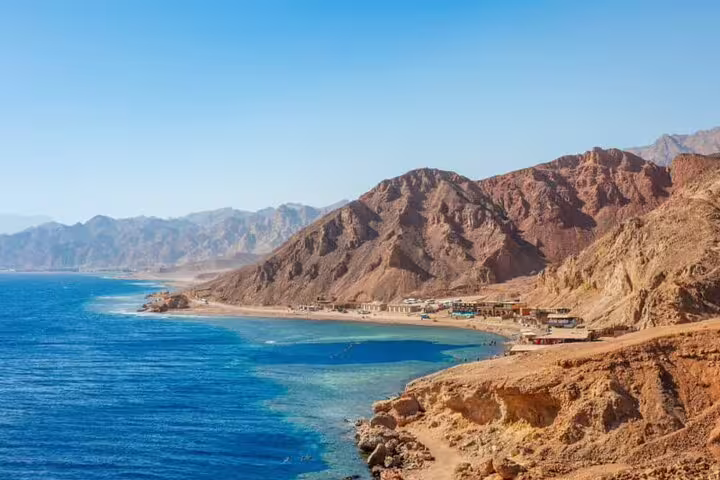 Panoramic Dahab coastline and Red Sea bays, scenic stop on Dahab day tour from Sharm with ATV adventure