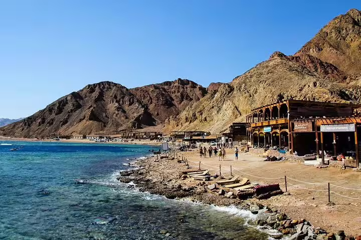 Dahab waterfront promenade on Red Sea, scenic stop on Blue Hole and Dahab day tour from Sharm El Sheikh