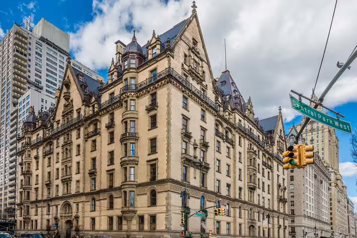 The Dakota building on Central Park West, a historic Gothic-style apartment complex in New York City