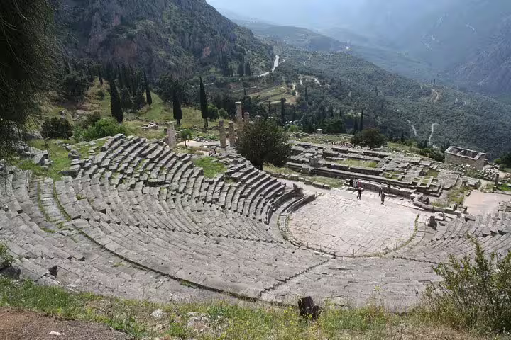 Ancient Delphi Theater ruins in Greece, scenic stop on a full-day private Delphi tour from Athens with driver