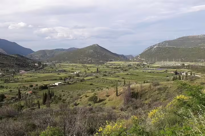 Scenic countryside between Delphi and Arachova, Central Greece valleys and mountains on full-day tour