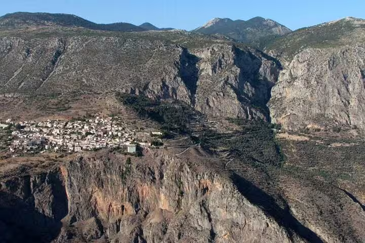 Mountain gorge landscape near Delphi, scenic stop on 2-day private tour to Thermopylae and Meteora