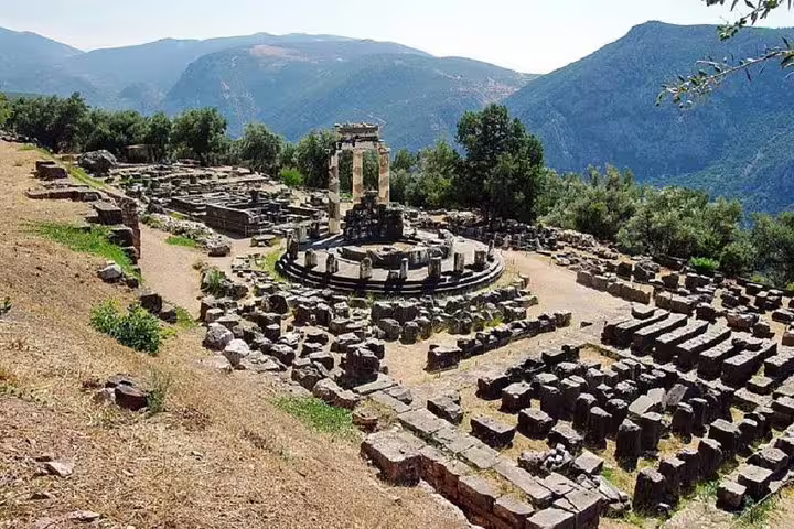 Delphi Sanctuary of Athena Pronaia and Tholos ruins, highlight on a private Athens to Delphi tour