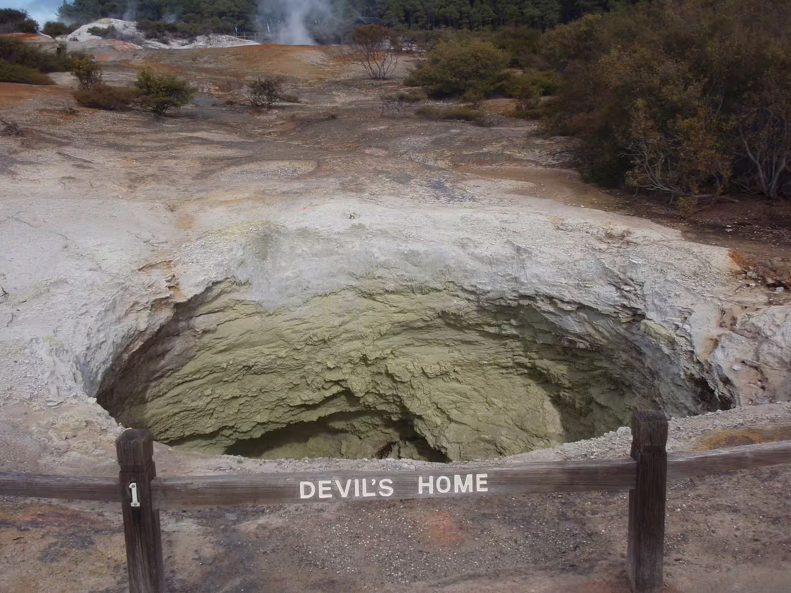 Close-up of Devil's Home, a geothermal crater in Rotorua, highlighting unique geothermal activity and landscapes.