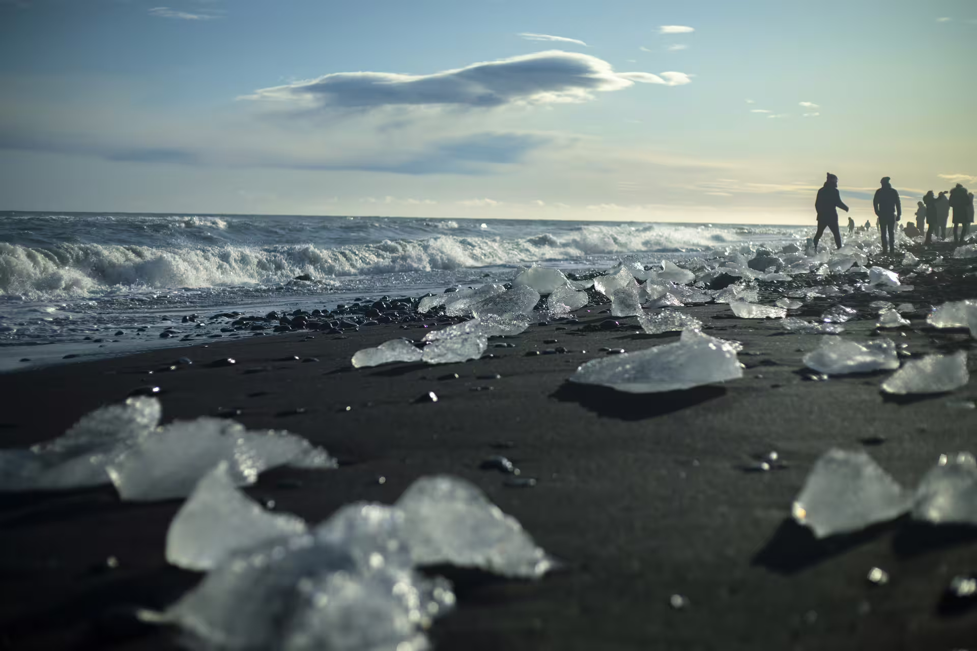 Walking in-between ice at Diamond Beach