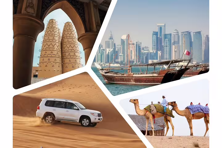 Discover Doha's skyline, traditional dhow boats, and desert adventures with a camel ride on a combo city and safari tour.