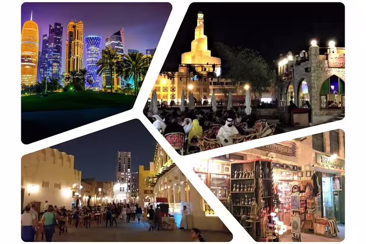 Experience Doha's iconic skyline and bustling Souq Waqif on a private night city tour with optional local meal.