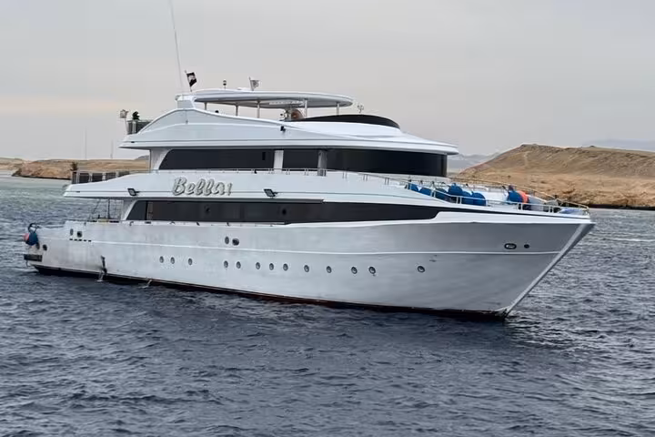 White yacht boat used for Dolphin House Samadai Reef snorkeling trip in Marsa Alam on the Red Sea