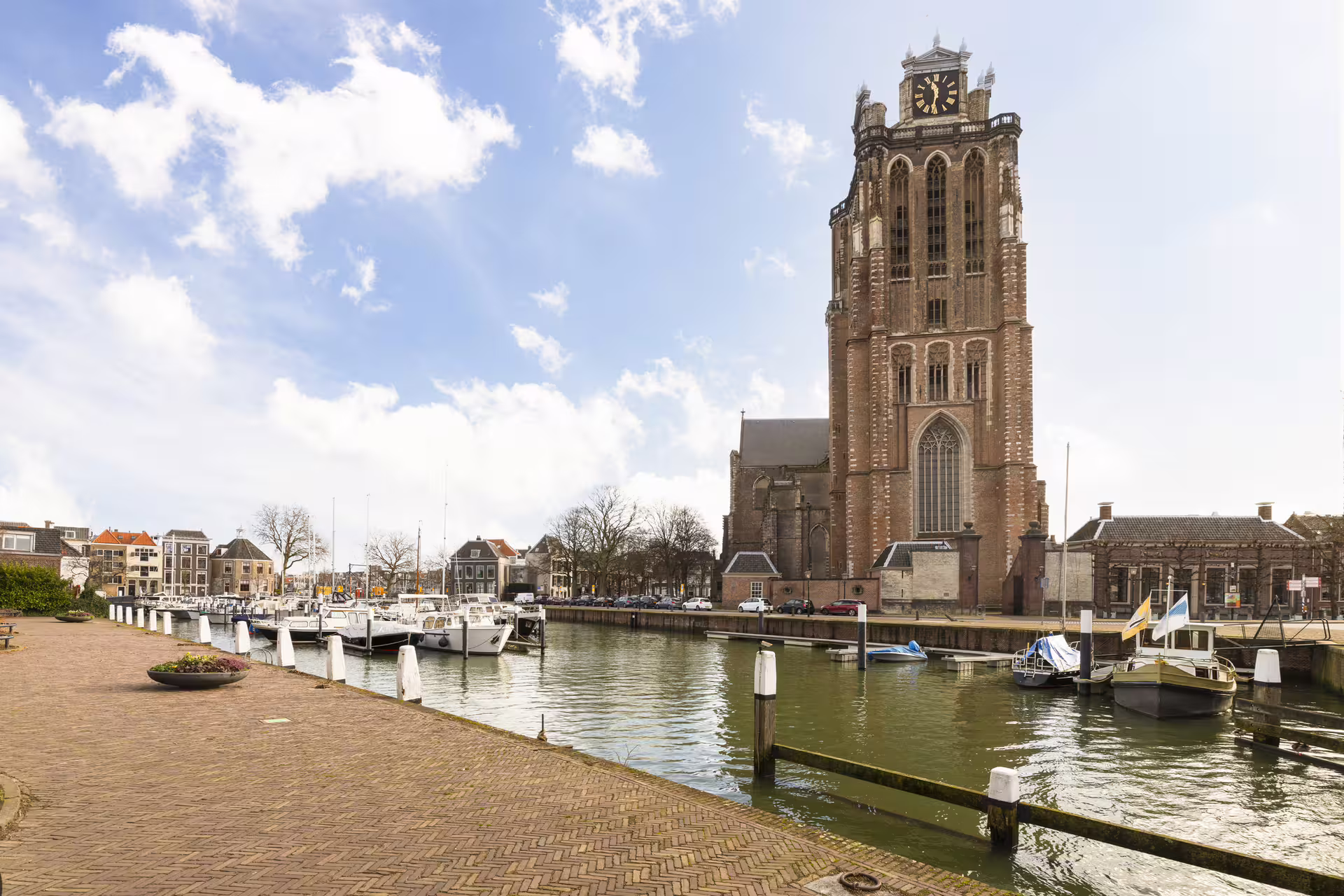 Grote Kerk tower by the Dordrecht harbor, a highlight on the 1-day walking tour with multilingual audioguide
