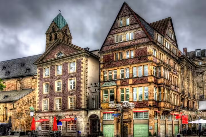 Historic Dortmund city center buildings and church tower, key stop on a self-guided scavenger hunt tour