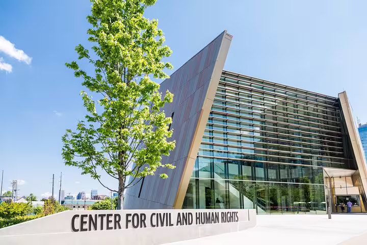 Center for Civil and Human Rights modern glass building in Downtown Atlanta on sunny day