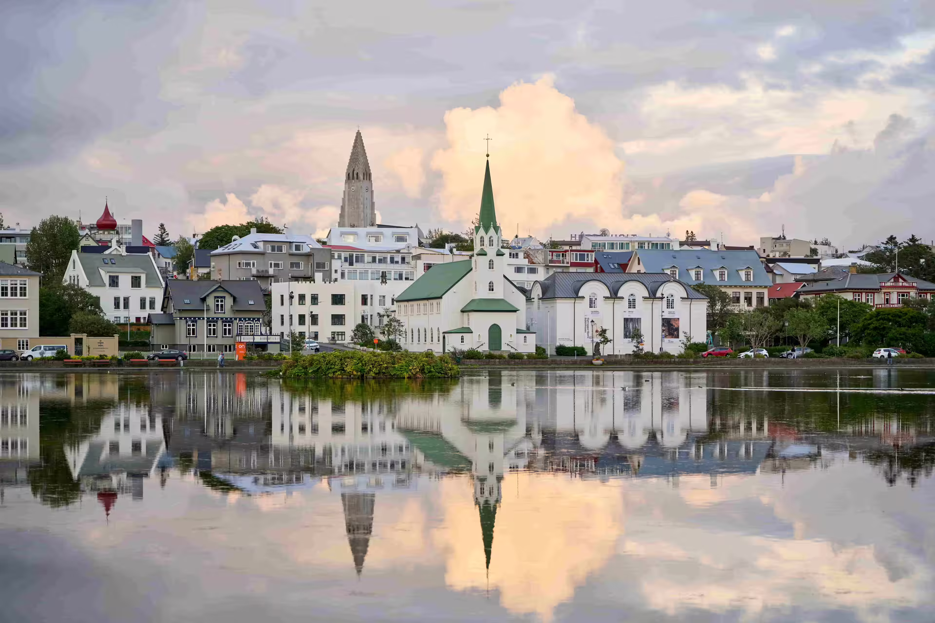 A picture of downtown Reykjavik taken from the Pond.