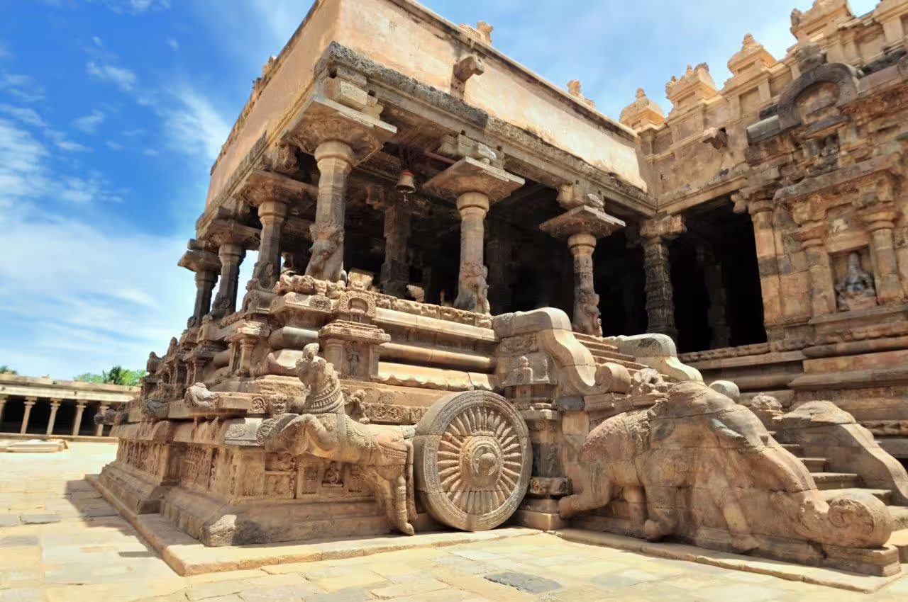 Intricately carved ancient temple in India, representing the grandeur of Dravidian architectural heritage.